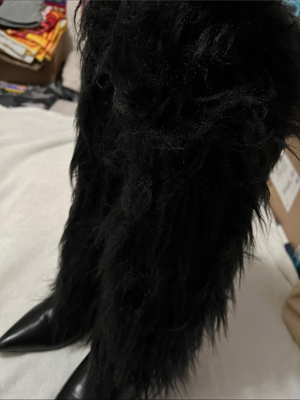 🖤 Black Faux-Fur Knee-High Boots